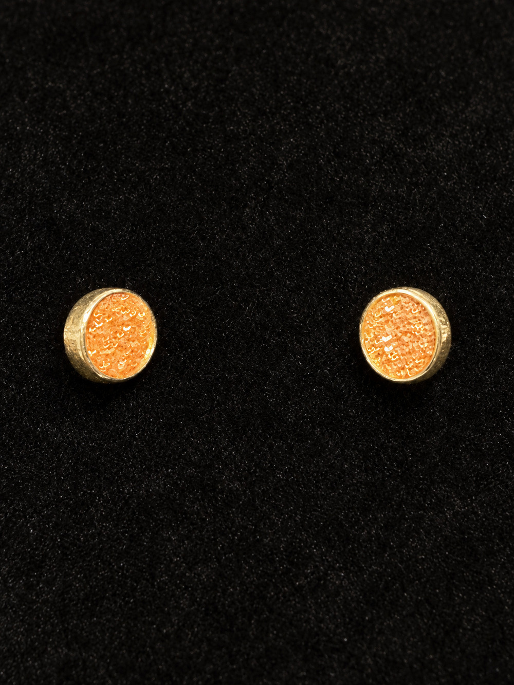 ⚜️ Gold-Tone Stud Earrings | Orange Druzy-Style Bezel Set | Warm Glam 💗